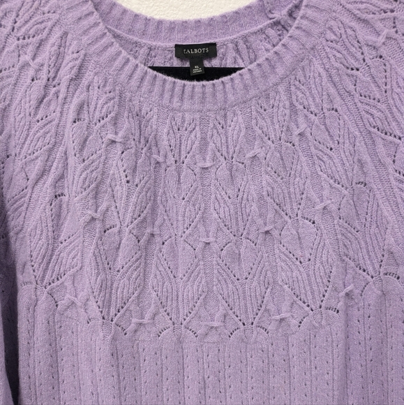Talbots Lilac Pointelle Round Yoke Cotton Wool Blend Sweater sz XL - Picture 5 of 10